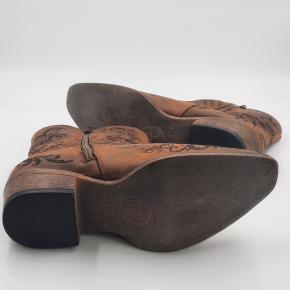 ROPER Vegan Leather Western Boots NWT New Cowgirl Western Cowboy Cognac 6 Design - Picture 8 of 11